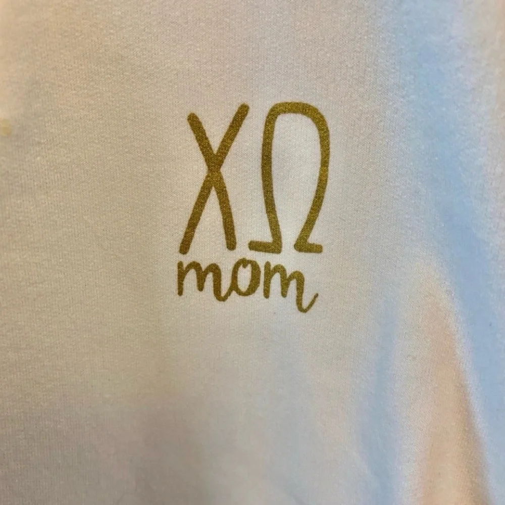 Chi Omega Mom White Quarter-Zip Long Sleeve Sweatshirt with Gold Print size 3XL - Picture 11 of 11